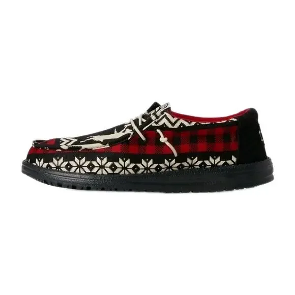 Hey Dude Wally Holiday Cheers Men's Size 9 Black Red Shoes Christmas Dudes